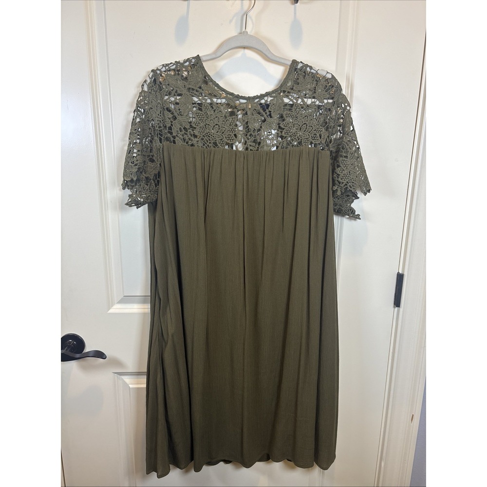 NWT Lane Bryant Size 14 Plus Crochet Olive Green Lined Midi Short Sleeve Dress